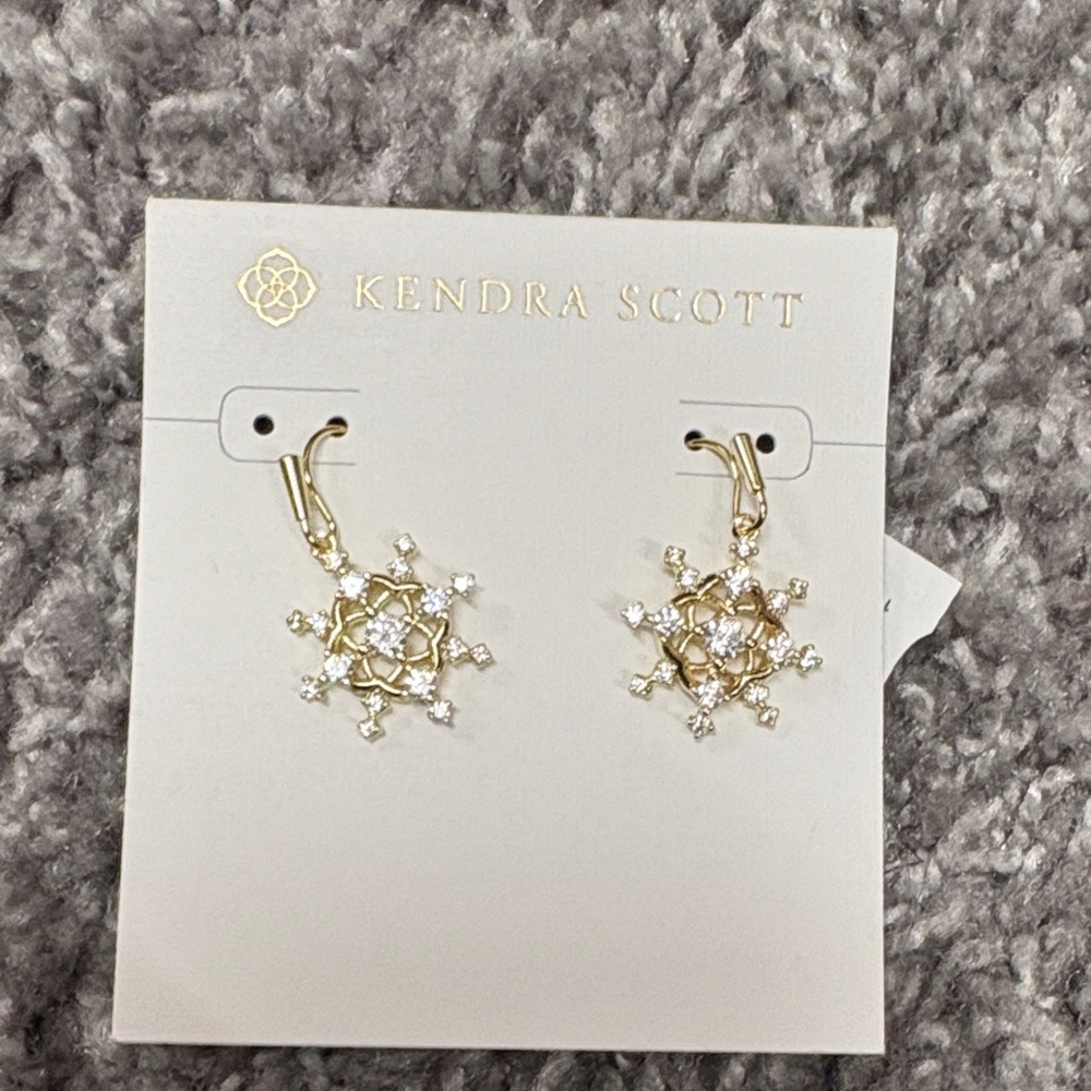 Kendra Scott Snow Crystal Gold Drop Earrings in White CZ